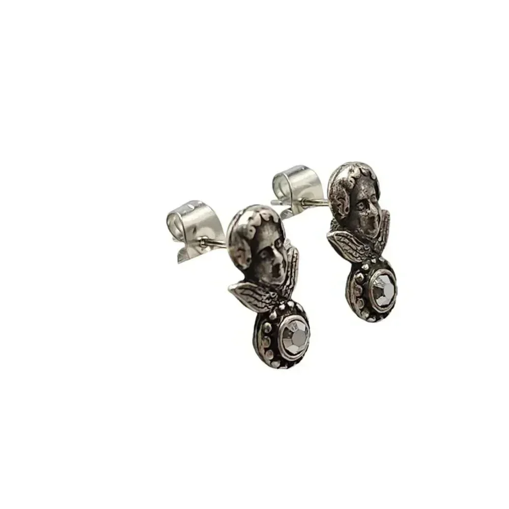 Kirks Folly Marcasite Cherub Face Studs Earrings Silver Tone Vintage